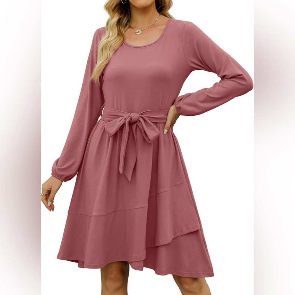 Long Sleeve Crew Neck Midi Dress